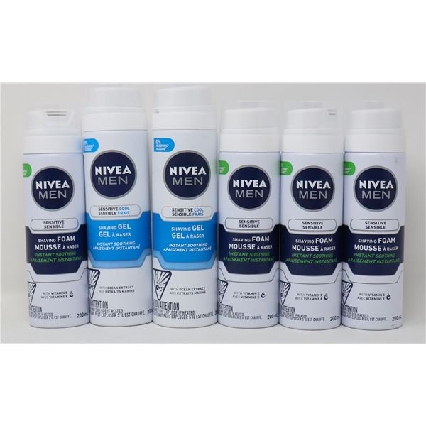 BAG LOT OF NIVEA SHAVING FOAM & GEL