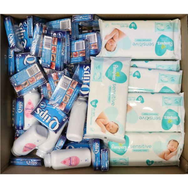 FLAT LOT OF Q TIPS, WIPS & BABY POWDER