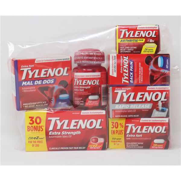 BAG LOT OF ASSORTED TYLENOL PRODUCTS