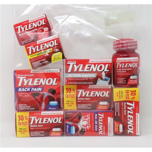 BAG LOT OF ASSORTED TYLENOL PRODUCTS