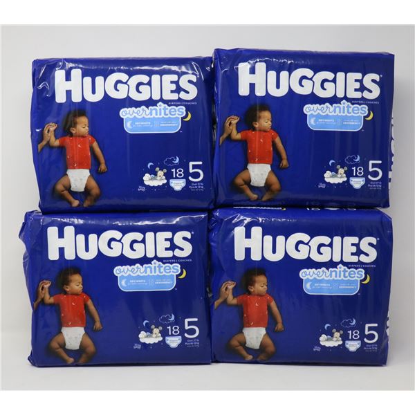 4 PACKS OF HUGGIES OVERNIGHTS SIZE 5