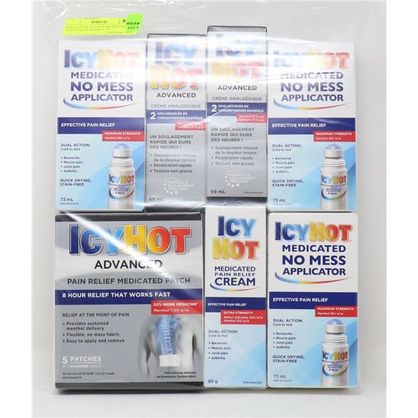 BAG LOT OF ICY HOT MEDICATED PAIN RELIEF PRODUCTS