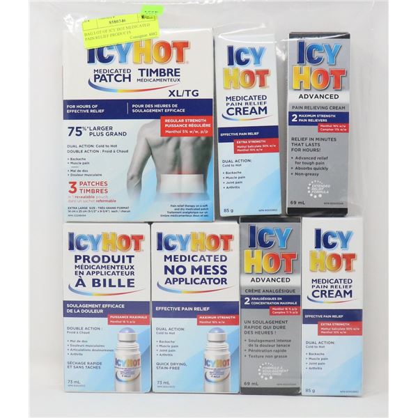 BAG LOT OF ICY HOT MEDICATED PAIN RELIEF PRODUCTS