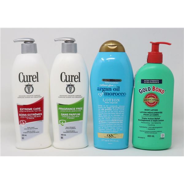 4 BOTTLES OF BRAND NAME LOTIONS & MOISTURIZERS