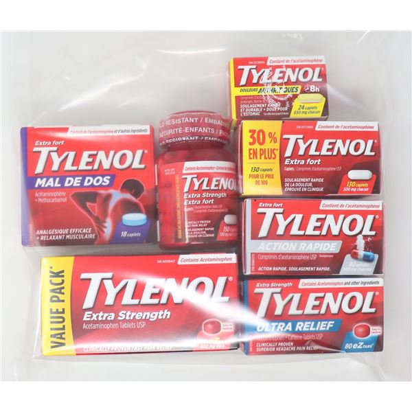 BAG LOT OF ASSORTED TYLENOL PRODUCTS