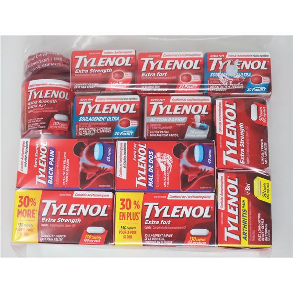 BAG LOT OF ASSORTED TYLENOL PRODUCTS
