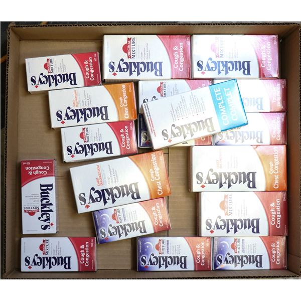 FLAT LOT OF ASSORTED BUCKLEYS COUGH MEDICINE