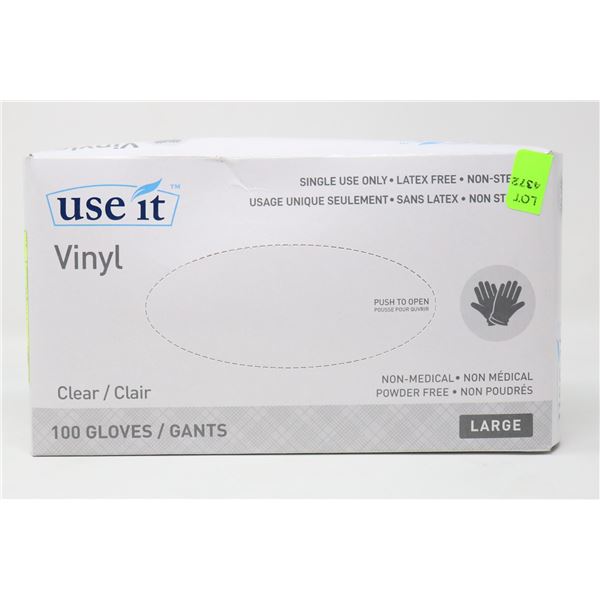 CASE OF 100 USE IT VINYL CLEAR GLOVES