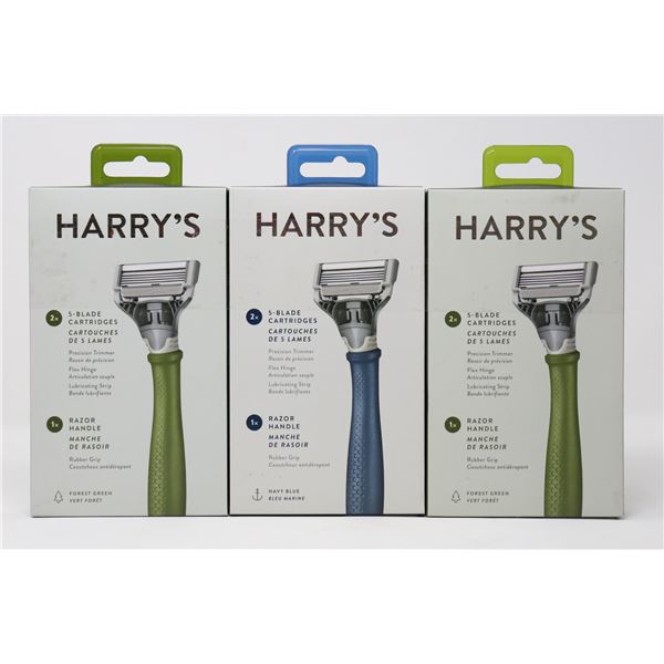 LOT OF 3 HARRY'S RAZORS & HANDLE KITS