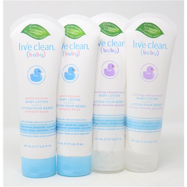 4 TUBES OF LIVE CLEAN BABY LOTION