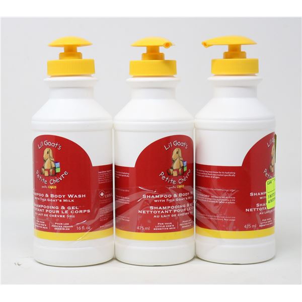 3 BOTTLES OF LIL GOATS SHAMPOO & BODYWASH