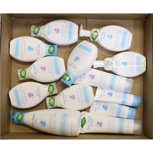 FLAT LOT OF LIVE CLEAN BABY SOAP & LOTIONS