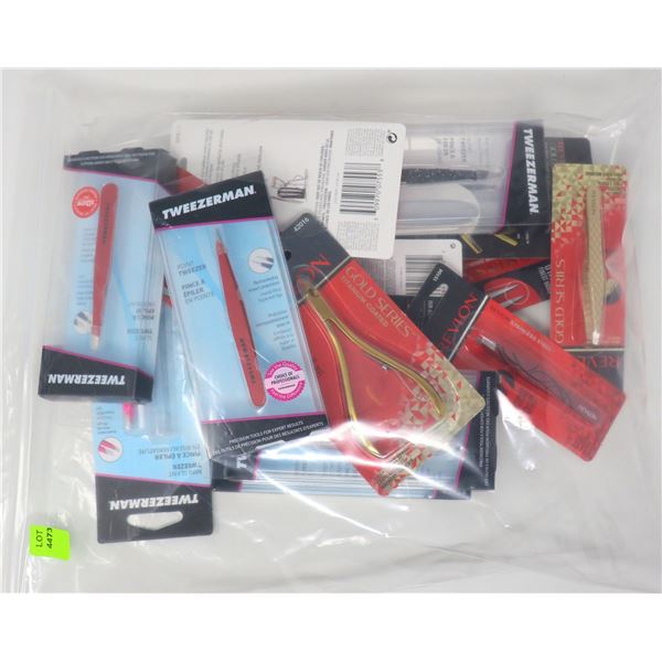 BAG LOT OF REVLON & TWEEZERMAN BEAUTY PRODUCTS