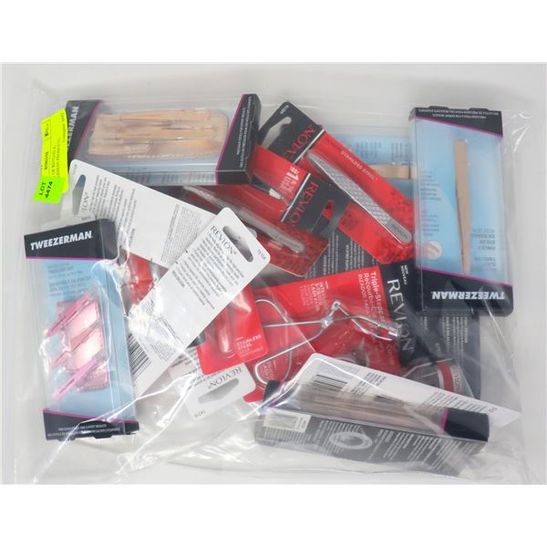 BAG LOT OF REVLON & TWEEZERMAN PRODUCTS