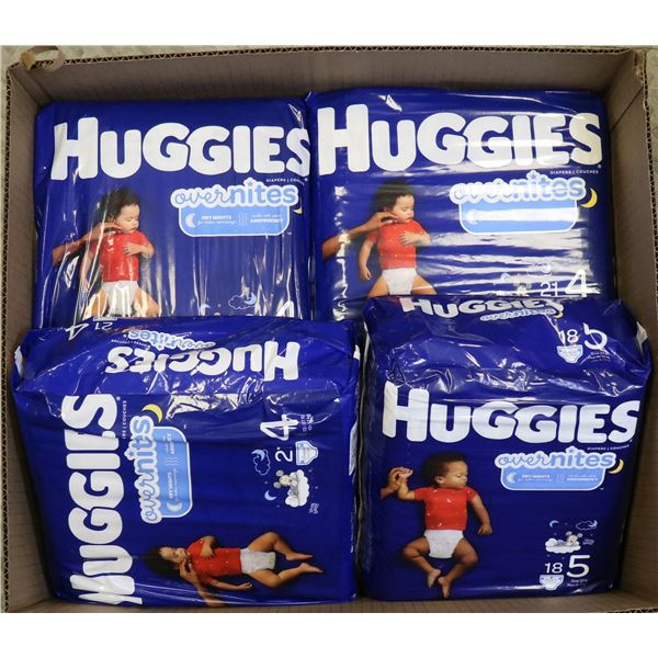 4 PACKS OF HUGGIES OVERNIGHT DIAPERS