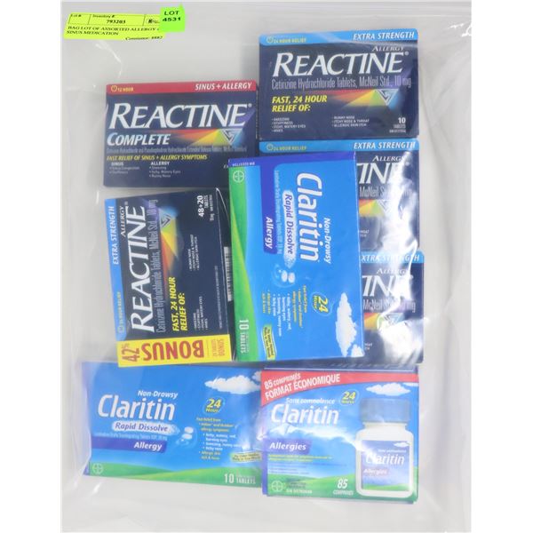 BAG LOT OF ASSORTED ALLERGY & SINUS MEDICATION