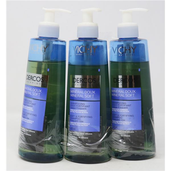 3 BOTTLES OF VICHY DERCOS SOFT & FORTIFYING