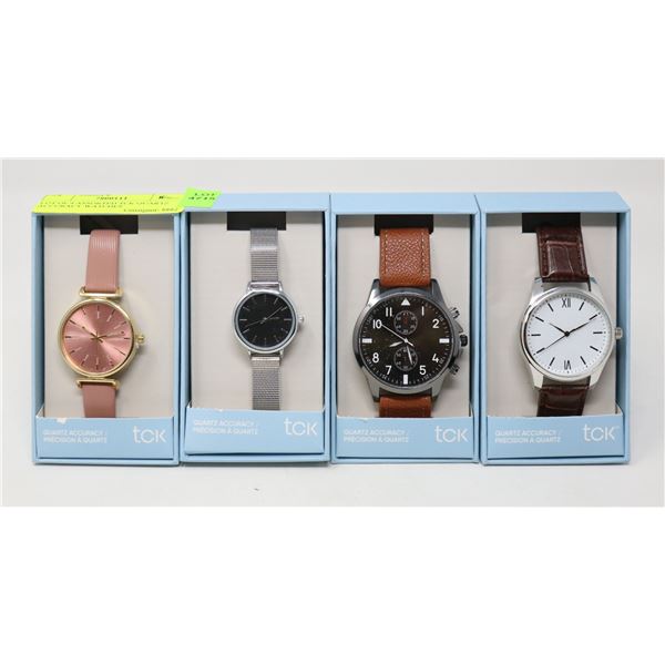 LOT OF 4 ASSORTED TCK QUARTZ ACCURACY WATCHES