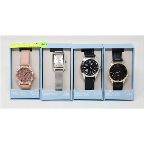 LOT OF 4 ASSORTED TCK QUARTZ ACCURACY WATCHES
