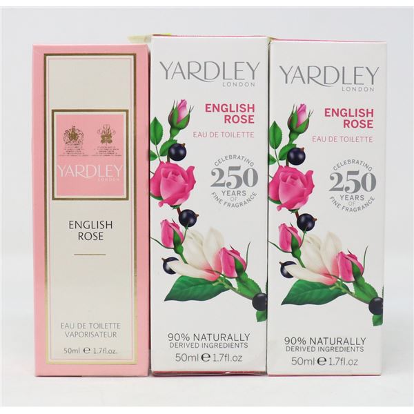 LOT OF 3 YARDLEY ENGLISH ROSE EAU DE TOILETTE