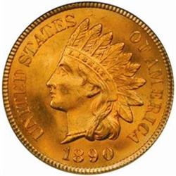 1890 Indian Cent. MS-65 RD (PCGS).