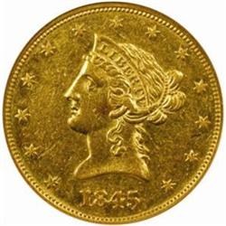 1845 Liberty Eagle. AU-55 (NGC).