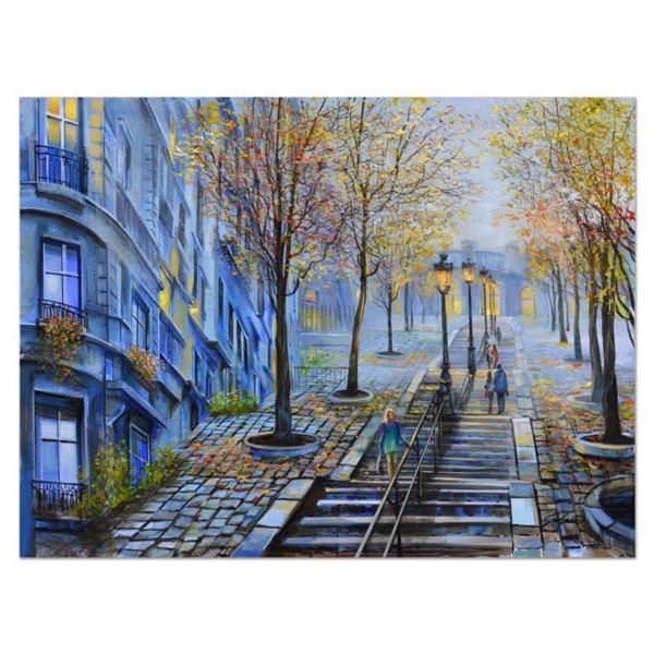 Vadik Suljakov, "Stairs Near Moumantre" Original Oil Painting on Canvas, Hand Signed with Letter of 