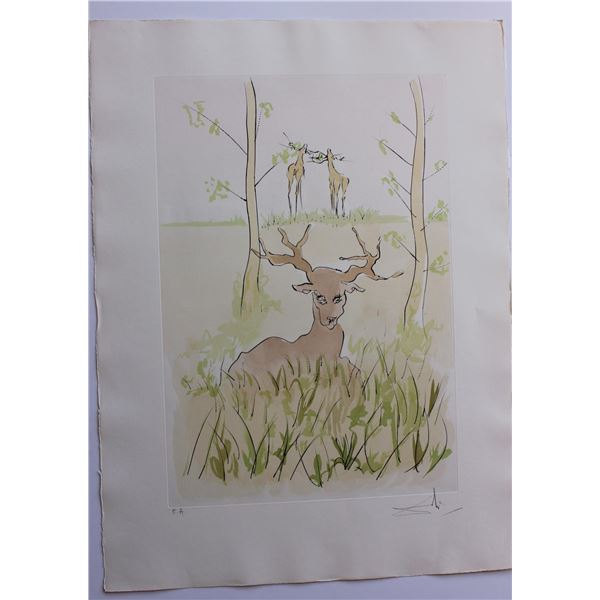 Salvador Dali- Original Engravings with color by pochoir "The Sick Deer"