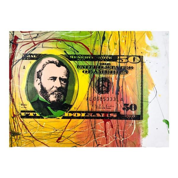 Steve Kaufman (1960-2010) "50 Dollar Bill" Hand Signed and Numbered Limited Edition Hand Pulled silk