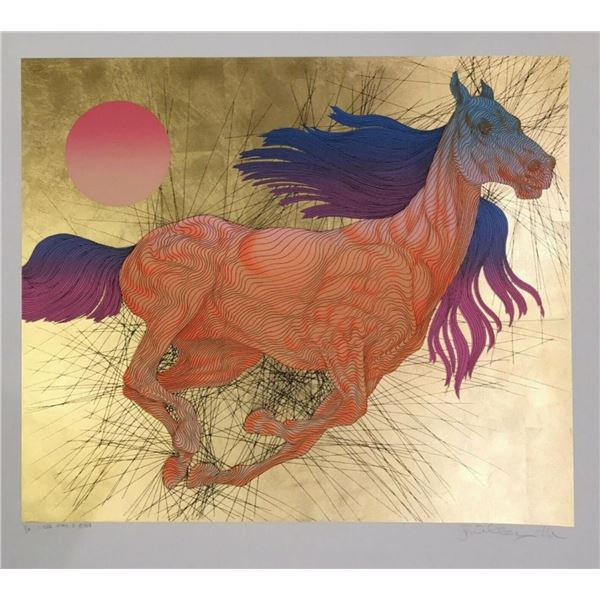 Guillaume Azoulay- Serigraph on paper with hand laid gold leaf "VITESSE"