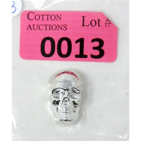 1 Oz .9999 Fine Tin 3D Skull Bar with Flat Back