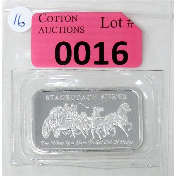 1 Oz. .999 Fine Silver Stagecoach Bar