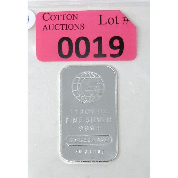 1 Oz. .999+ Fine Silver Engelhard Mint Bar