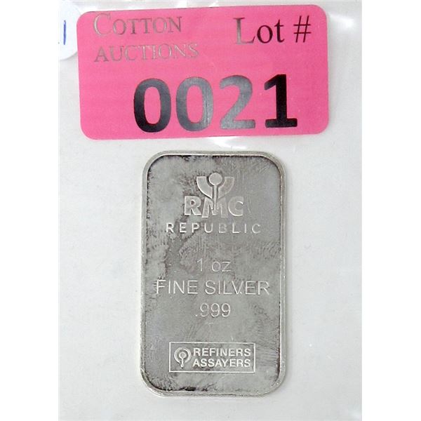 1 Oz. .999 Fine Silver RMC Republic Bar