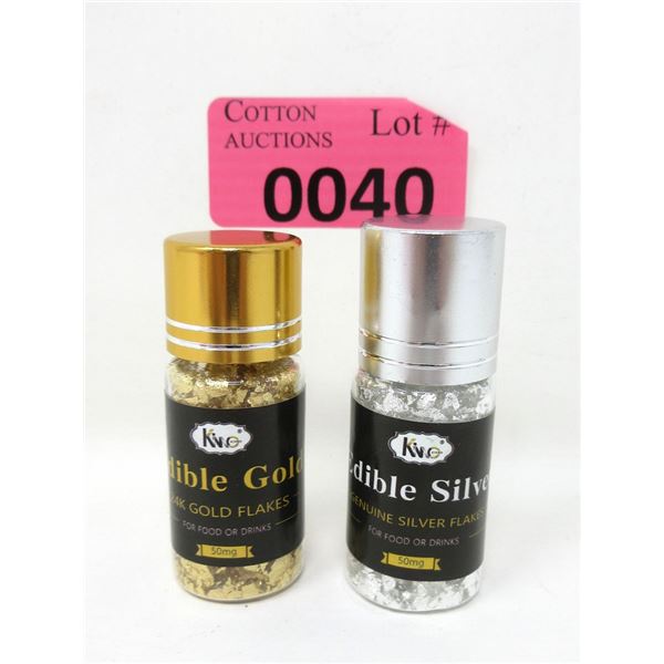 2 Vials Edible Gold Flakes & Edible Silver Flakes