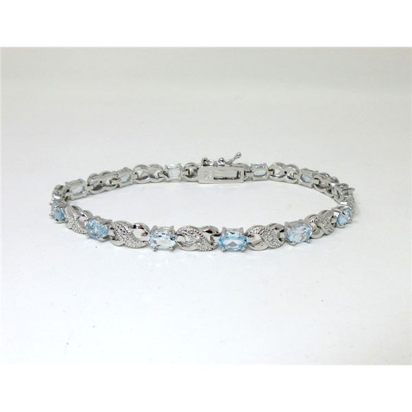 Blue Topaz & Diamond Tennis Bracelet