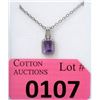 Image 1 : 1 CT Amethyst & Diamond Sterling Silver Pendant