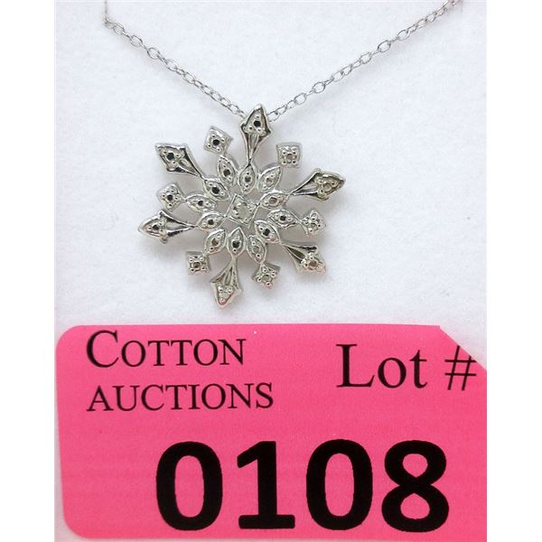 .925 Sterling Silver Diamond Snowflake Pendant