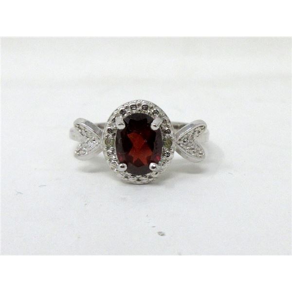 Sterling Silver Garnet & Diamond Ring