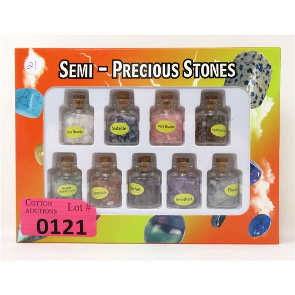 Set of 9 Small Bottles of Semi-Precious Stones