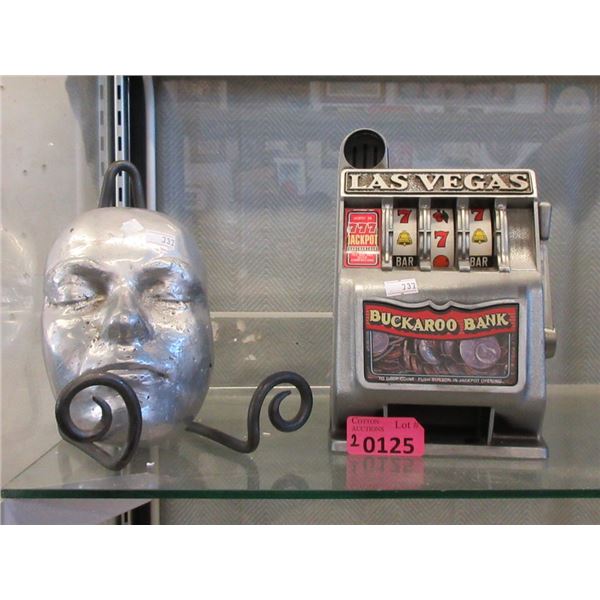 Toy Slot Machine and Cast Metal Face Plaque