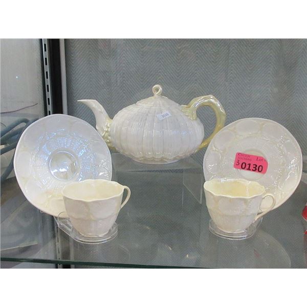 Vintage Irish Belleek China Teapot with Tea Cups