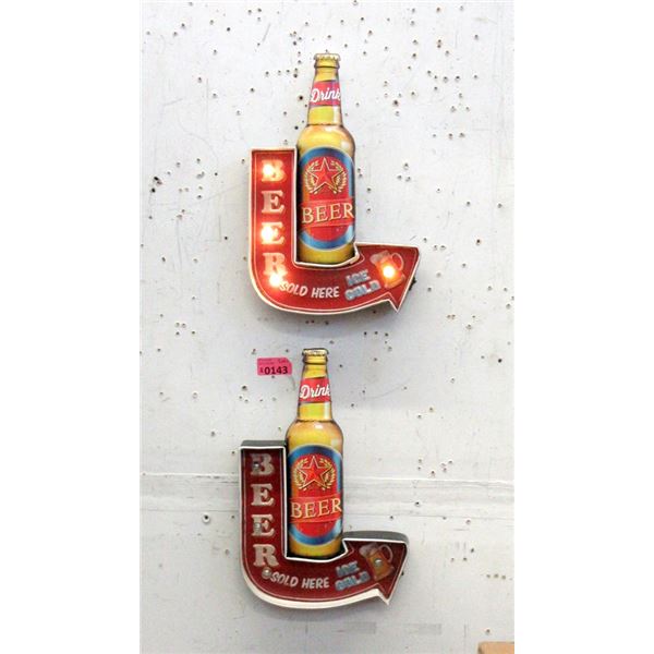 2 New Illuminated Metal Beer Signs