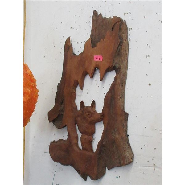 Carved Teak Wolves Wall Art - 20  x 36  Tall