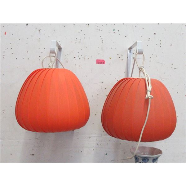 Pair of Vintage Orange Hanging Lamps