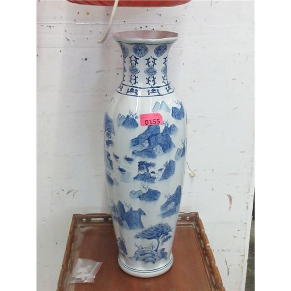 24  Tall Blue & White Chinese Vase - 8  Diameter