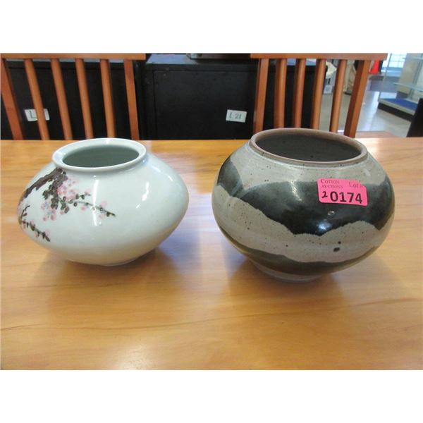 1 Glazed Ceramic & 1 Glazed Pottery Vase