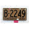 Image 1 : Rare 1930 Ontario License Plate - Single Plate