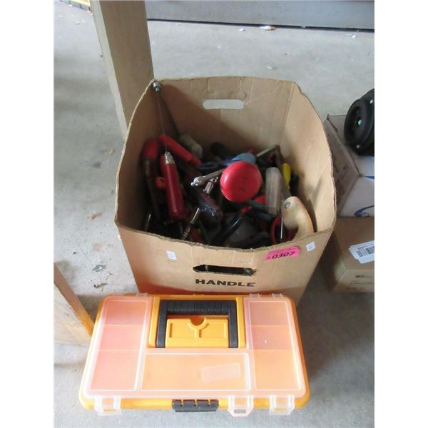 Box of Assorted Hand Tools & 13" Tool Box