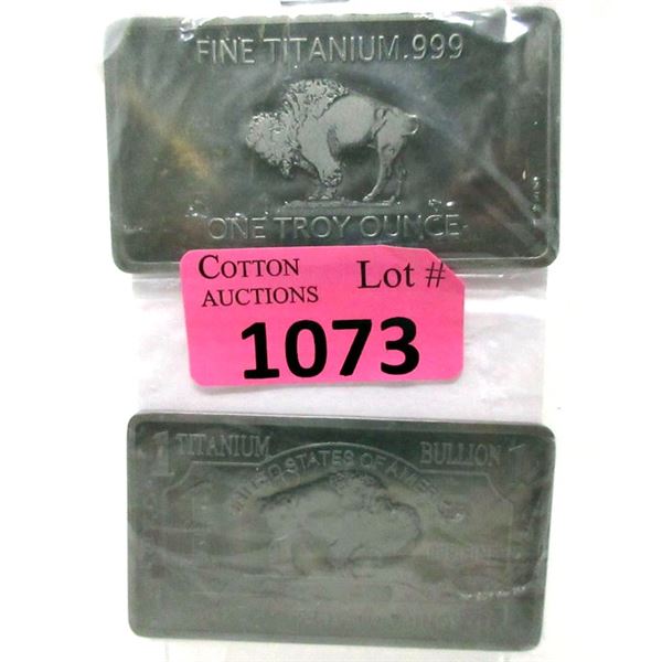 Two 1 Oz. .999 Fine Titanium Buffalo Bars